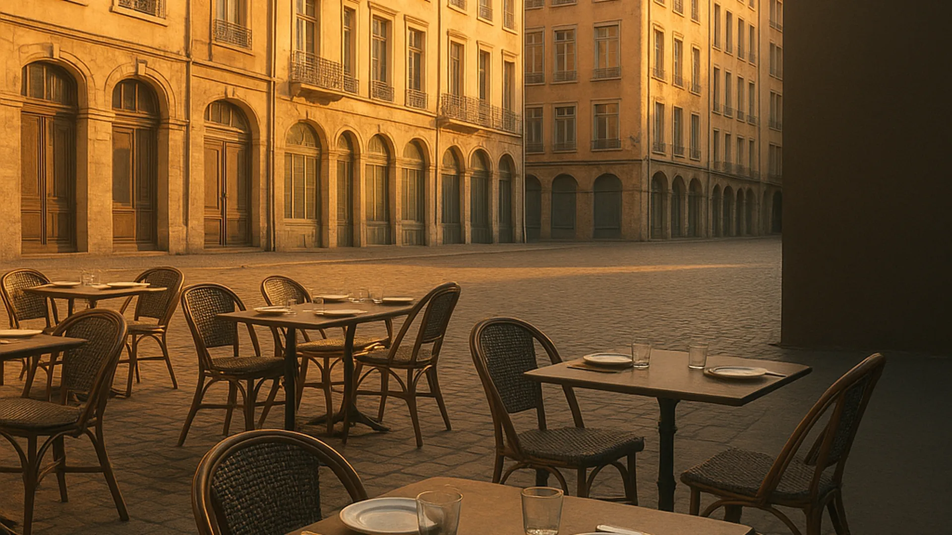 Terrasse de restaurant sur une place de la Presqu'île à Lyon