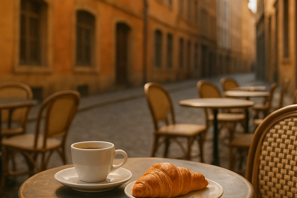 Rue avec terrasses de cafés dans le centre de Lyon